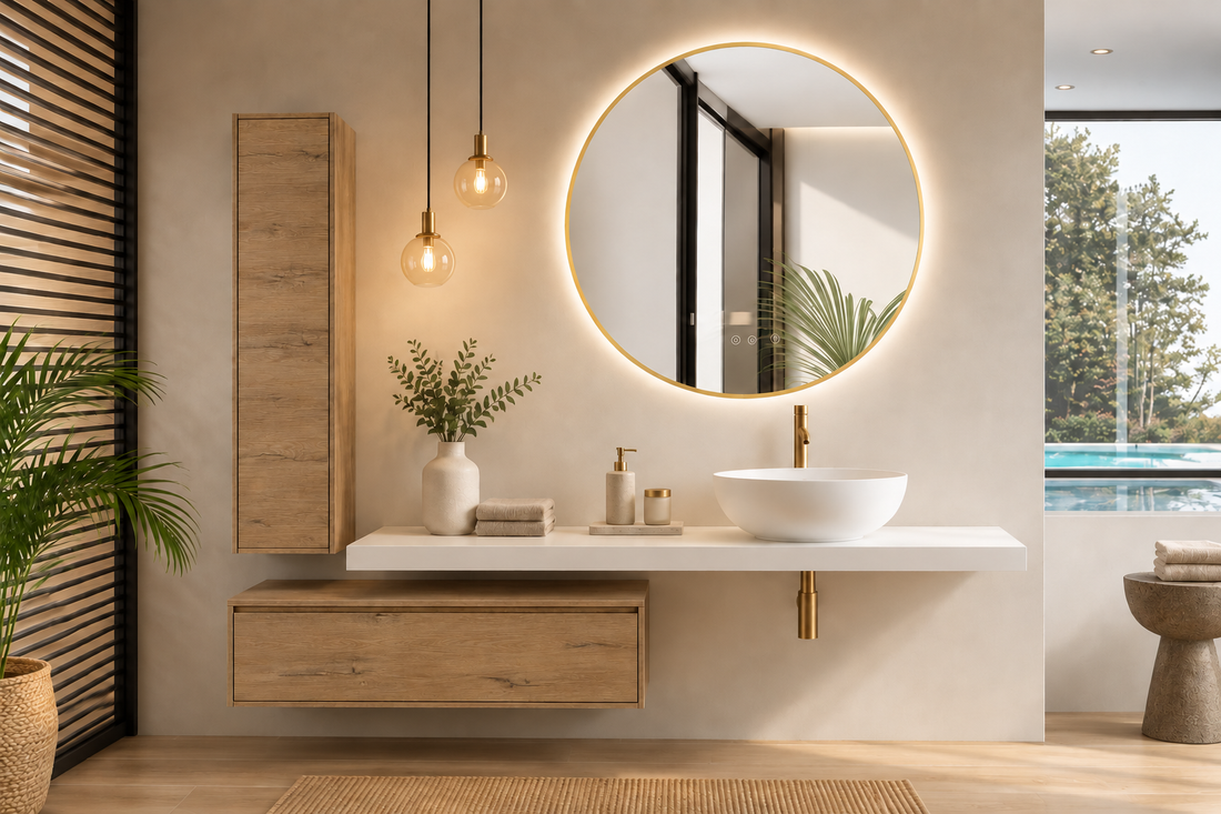 Móvel de casa de banho MALLORCA com bancada 120 cm, módulo 60 cm, coluna e lavatório BOL