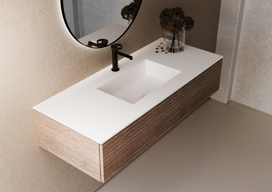 LEX Solid Surface tampo com 1 lavatório sob bancada, rebordo de 12 mm