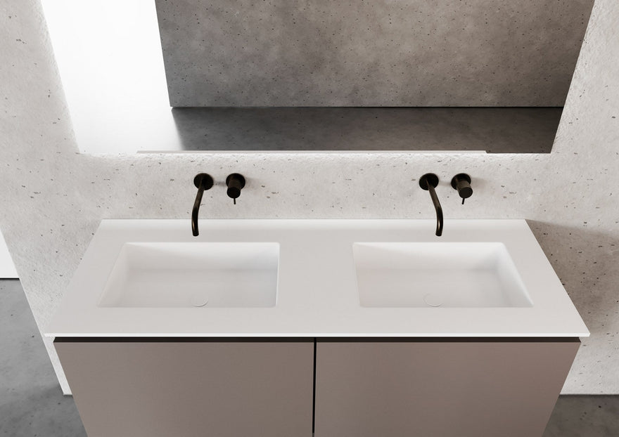 LEX Solid Surface tampo com 2 lavatórios sob bancada, rebordo de 12 mm